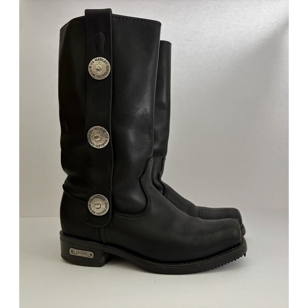 Vintage 1999 Harley Davidson 98421-99VW Black Leather Square Toe Tall Biker Boot